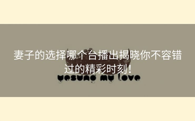 妻子的选择哪个台播出揭晓你不容错过的精彩时刻！