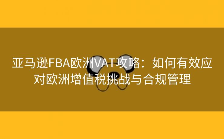 亚马逊FBA欧洲VAT攻略：如何有效应对欧洲增值税挑战与合规管理