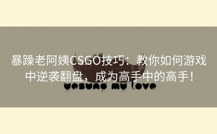 暴躁老阿姨CSGO技巧：教你如何游戏中逆袭翻盘，成为高手中的高手！