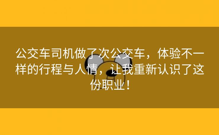 公交车司机做了次公交车，体验不一样的行程与人情，让我重新认识了这份职业！