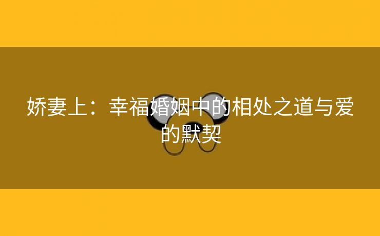 娇妻上：幸福婚姻中的相处之道与爱的默契
