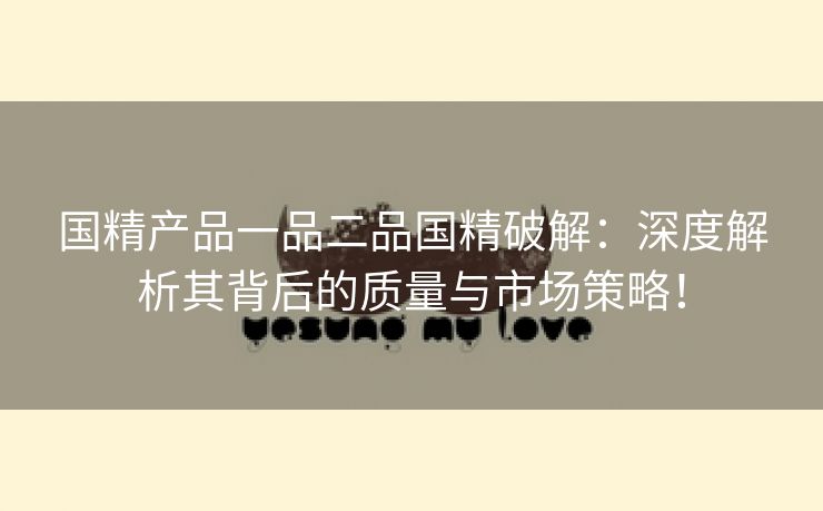 国精产品一品二品国精破解：深度解析其背后的质量与市场策略！