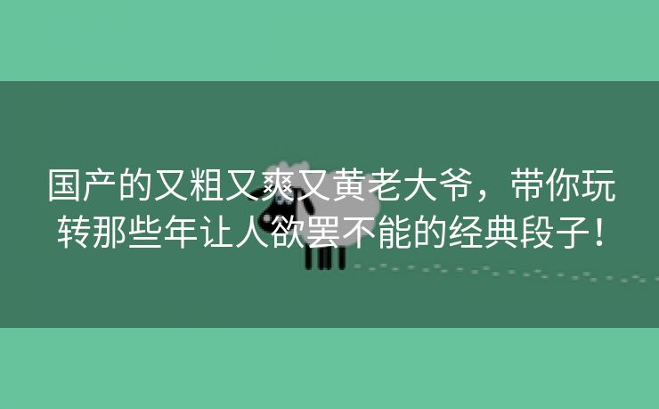 国产的又粗又爽又黄老大爷，带你玩转那些年让人欲罢不能的经典段子！
