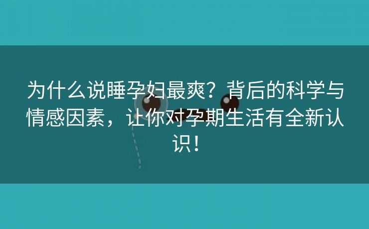 为什么说睡孕妇最爽？背后的科学与情感因素，让你对孕期生活有全新认识！