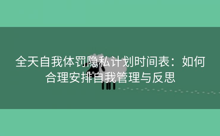 全天自我体罚隐私计划时间表：如何合理安排自我管理与反思