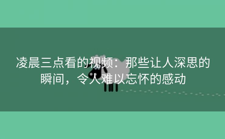 凌晨三点看的视频：那些让人深思的瞬间，令人难以忘怀的感动