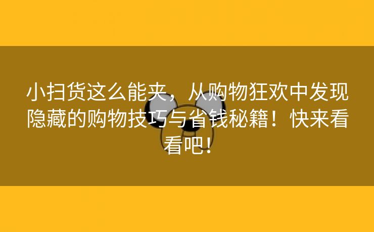 小扫货这么能夹，从购物狂欢中发现隐藏的购物技巧与省钱秘籍！快来看看吧！